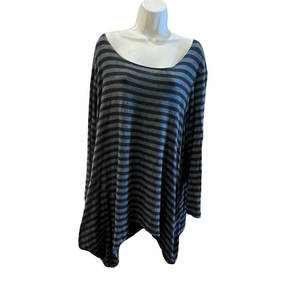 Bryn Walker Striped Tunic Top XL Asymmetrical Hem Lagenlook Jersey